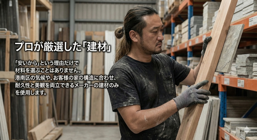 02. プロが厳選した「建材」 - 「安いから」という理由だけで材料を選ぶことはありません。