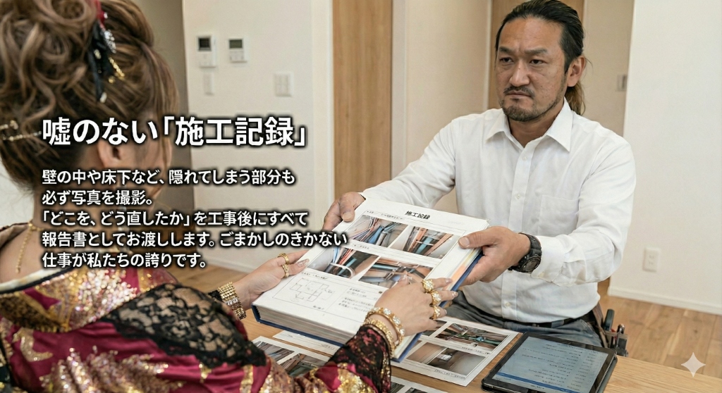 03. 嘘のない「施工記録」 - 壁の中や床下など、隠れてしまう部分も必ず写真を撮影。